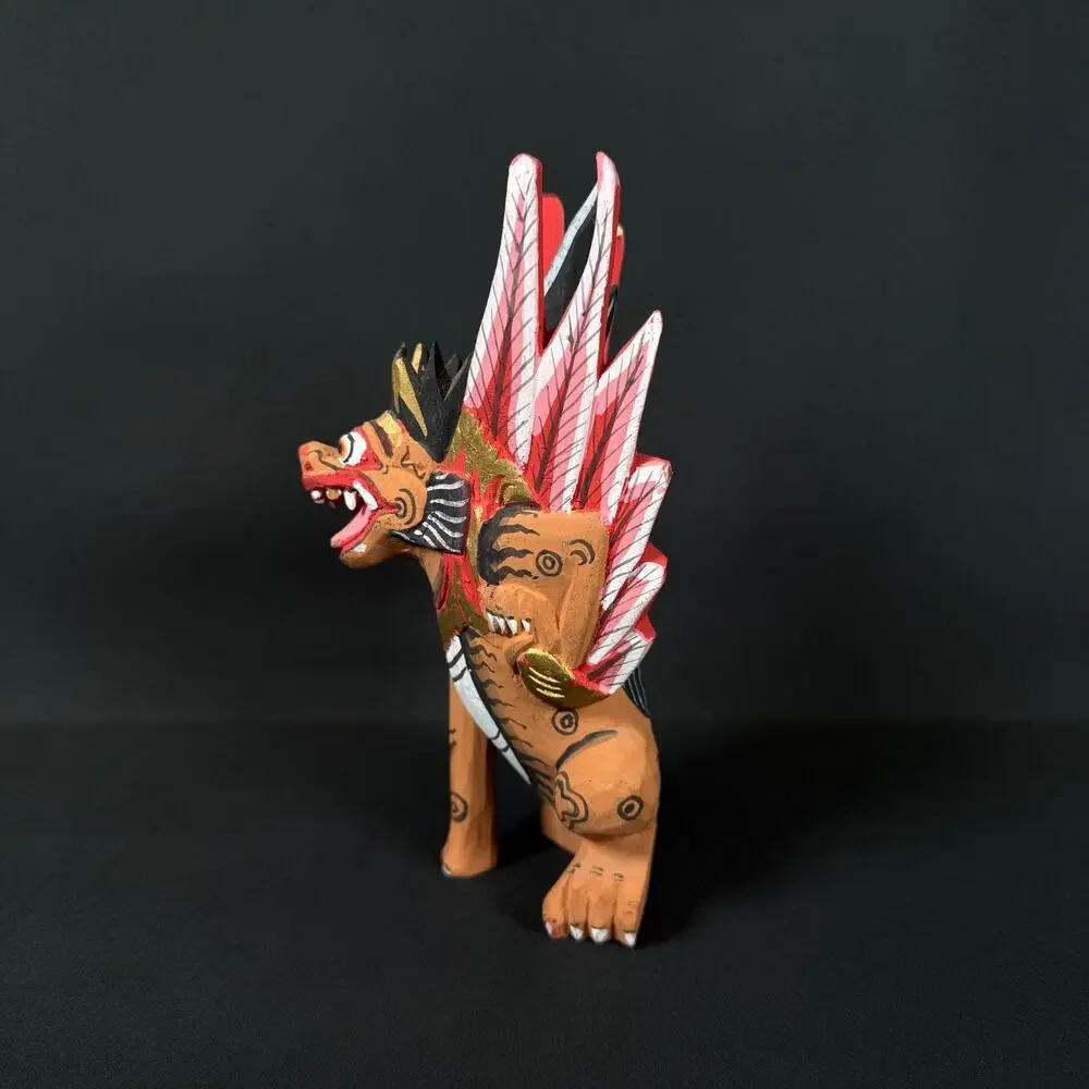 Winged Lion Statue Wood Carving Sculpture Bali Art 7.5